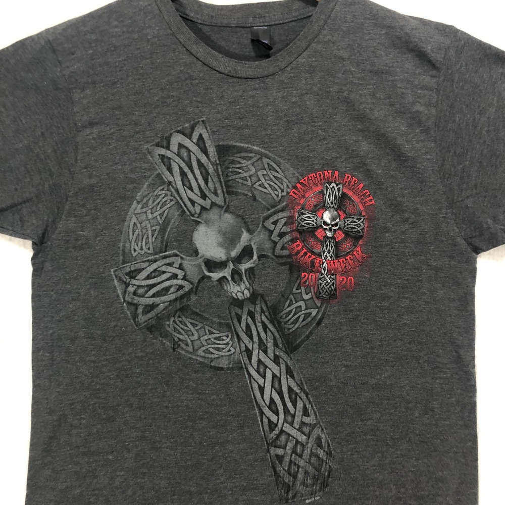 Daytona Beach Bike Week 2020 T-Shirt Tultex‎ Mens Medium Charcoal Skull Cross